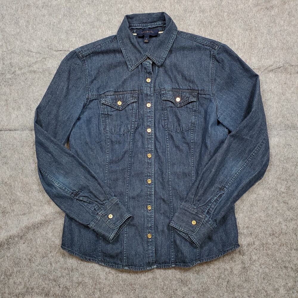 Talbots Shirt Womens Size 4 Denim Western Rodeo Cowgirl Equestrian Preppy Button